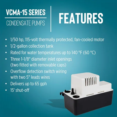 Vista 4 de Bomba extraíble Little Giant 15ULS 554405, de condensación automática y con series VCMA., VCMA-15ULS, 115 volts
