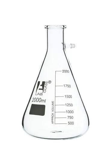 EISCO Frasco filtrante, 67.6 fl oz, vidrio de borosilicato, forma cónica, con brazo lateral integral, graduaciones blancas