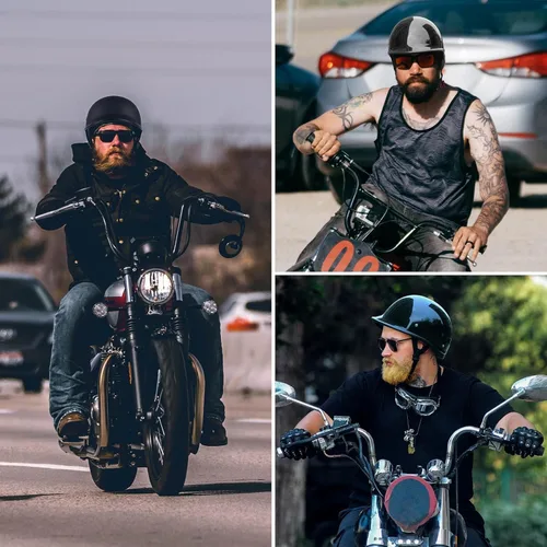 Vista 5 de Casco de motocicleta, casco vintage, gorra polo abierta de media cáscara, unisex, certificado DOT