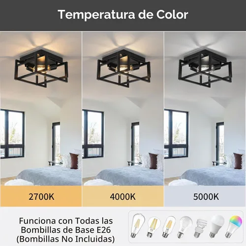 Vista 3 de WILON Lámpara de techo semiempotrada moderna de 2 luces, color negro