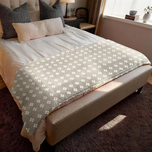 Vista 11 de Manta de muselina ligera y acogedora de 2 capas de 100% algodón para cama, sofá y sofá, colcha de verano con patrón, azul, tamaño individual, 59 x