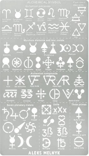 Aleks Melnyk No.398 Plantilla de metal, símbolos alquímicos, plantilla pequeña, 1 unidad, plantilla para leña, grabado, manualidades, álbum de