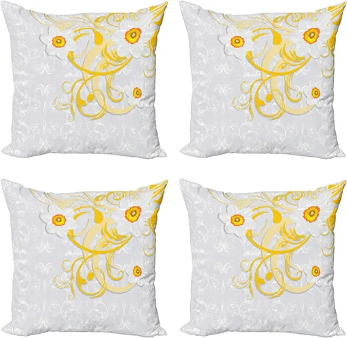 Vista 41 de Ambesonne Paquete de 4 fundas de cojín navideñas con cinta, ilustración de imagen de deseos navideños, impresión digital moderna de doble cara, 16