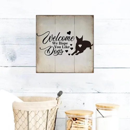 Vista 6 de Welcome We Hope You Like Dog - Letreros de madera para perro, placa de pared con perros, arte de pared colgante de granja, placa de decoración