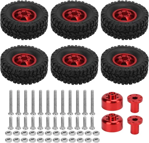 Vista 10 de plplaaoo Ruedas de coche RC, ruedas y neumáticos de vehículos RC, neumáticos de goma RC con cubo de rueda de aleación de aluminio para WPL C14 C24
