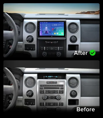 Vista 3 de Estéreo de coche Android 13 de 9 pulgadas para Ford F150 2009-2014 (solo CA manual), unidad principal inalámbrica CarPlay Android Auto con dos