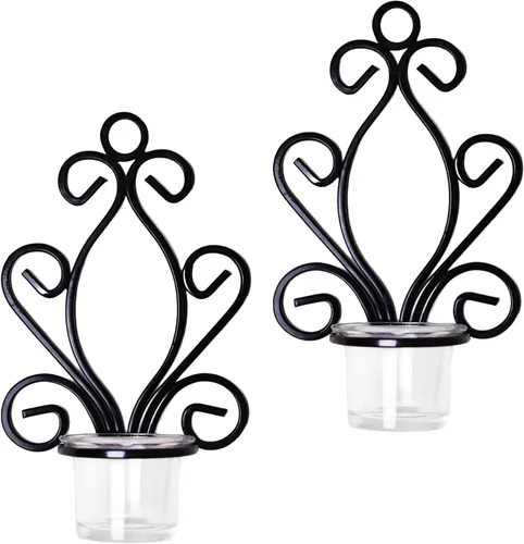 Hosley Juego de 2 candelabros de pared de ángel de hierro – 7.68 pulgadas portavelas de velas decorativas de hierro para decoración del hogar,