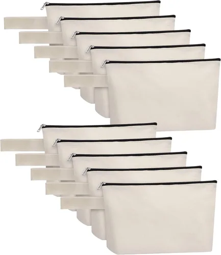 Vista 37 de 10 bolsas de maquillaje de lona de algodón con parte inferior y correa, bolsa de cosméticos multiusos con cremallera, bolsa de aseo de viaje, bolsa