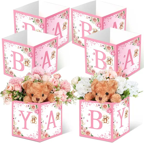 Vista 15 de Bucherry 6 centros de mesa de baby shower con letras, bloques de bebé de 7 pulgadas, cajas de flores para decoración de mesa, suministros de fiesta