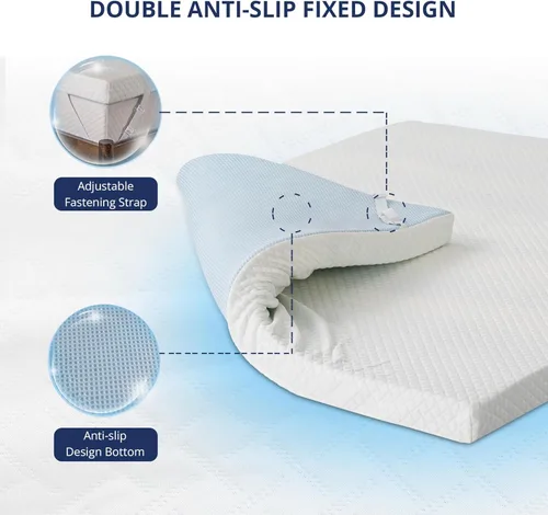 Vista 5 de Cubrecolchón de espuma viscoelástica de gel de 2 pulgadas, tamaño individual, cubrecolchón de cama refrescante para aliviar la presión con funda