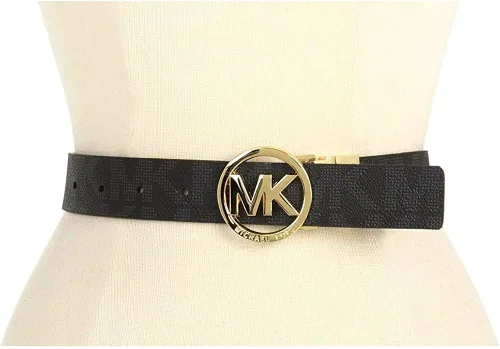 Vista 6 de Michael Kors Cinturón reversible para mujer, blancomarrón, hebilla dorada Mk, BlancoMarrón