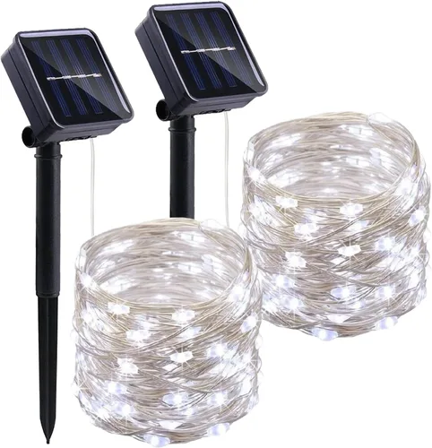 Vista 10 de LIGHTOP Guirnalda de luces solares al aire libre, paquete de 2, 33 pies, 100 luces LED de alambre de cobre, impermeable, decoración para boda