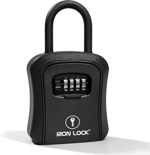 Vista 22 de Iron Lock Caja de bloqueo de llave portátil con grillete de cable y montaje en pared, caja de metal resistente al agua para llaves con código