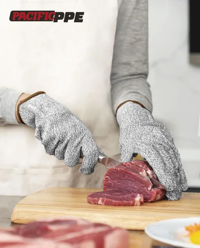 Vista 2 de PACIFIC PPE Guantes resistentes a cortes de grado alimenticio, protección de nivel 3, guantes de seguridad para corte de cocina, lavables a máquina