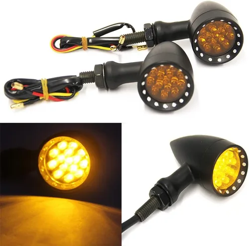 2 luces LED de color negro 15 para motocicleta, luz de freno, intermitente, luz ámbar para Harley Honda Chopper, luz ámbar