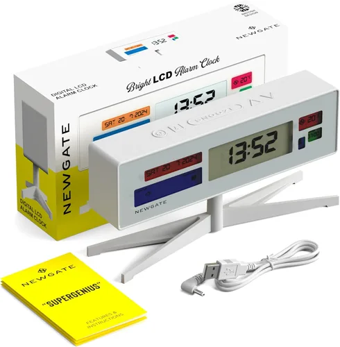 Vista 7 de NEWGATE Supergenius - Reloj despertador LCD moderno, reloj de noche, reloj de escritorio, reloj digital, despertador digital, accesorios