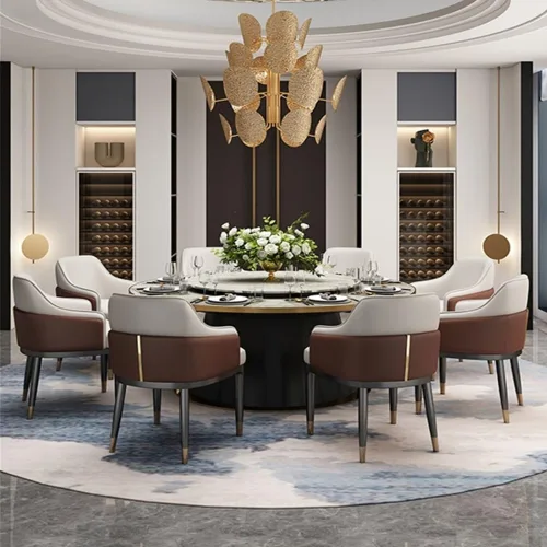 Vista 6 de Sillas de comedor, Century Modern sillas de comedor con brazos, asiento de cuero y patas de metal, sillas para comedor (marrón)