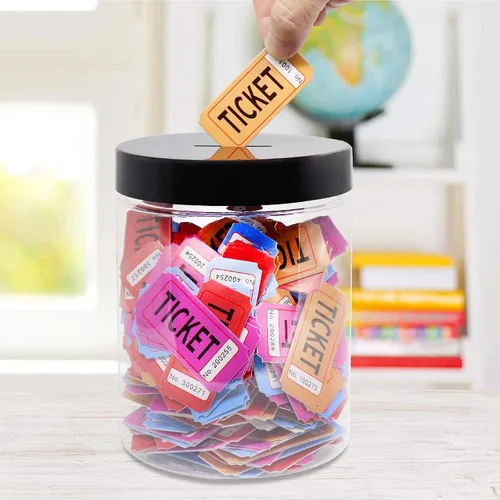 Vista 4 de Tarro grande para monedas, gran plástico transparente para monedas, dinero con punta de dinero ahorro de alcancía con tapa ranurada negra, monedas