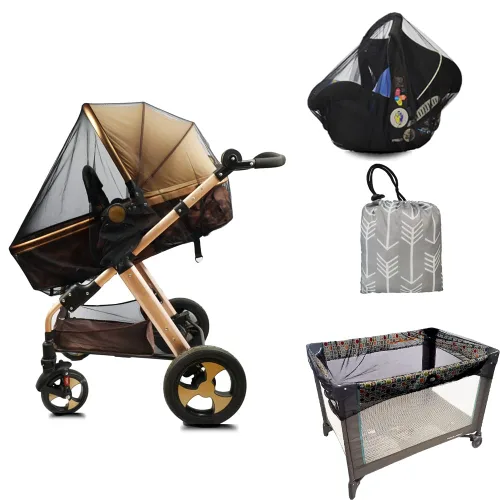 Vista 2 de Mosquitero para cochecito para bebé, cosido en bolsa, mosquitero para niños pequeños con bolsa de almacenamiento, red de malla para asiento de Negro