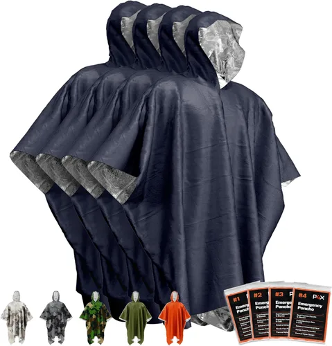 Vista 11 de PREPARED4X Poncho de emergencia Mylar – Poncho de lluvia de supervivencia con capucha – Ligero, compacto, reutilizable, manta de emergencia Poncho