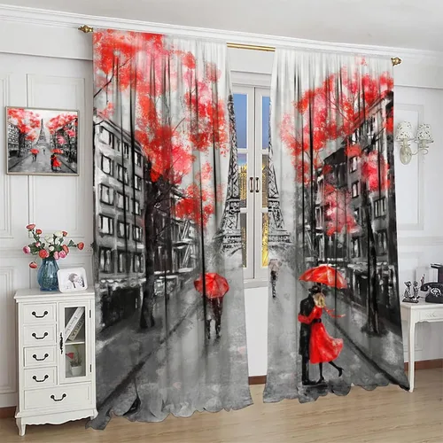 Vista 5 de Cortinas opacas con diseño de torre de París, diseño romántico de torre Eiffel, lavanda, decoración del hogar, dormitorio, sala de estar, cocina