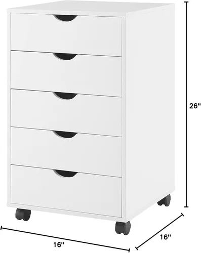 Vista 185 de Naomi Home Cómoda de 5 cajones para dormitorio, alta y elegante, con ruedas y estantes de almacenamiento, pequeña para guardarropa, para maquillaje