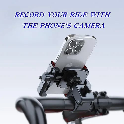 Vista 4 de Soporte de teléfono para motocicleta, soporte para teléfono de bicicleta, diseño de doble bloqueo ultra estable, compatible con teléfonos