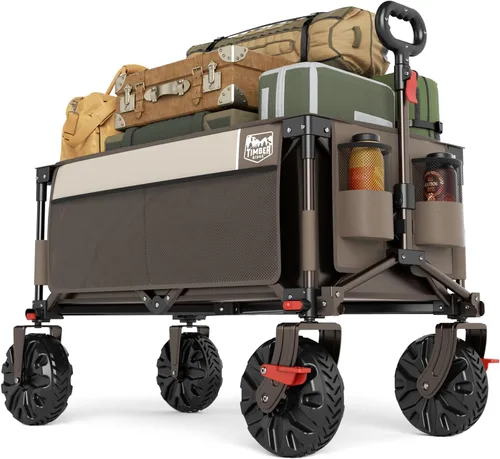 Vista 11 de Timber Ridge Carro plegable para exteriores con frenos, carrito plegable resistente con ruedas todo terreno para compras, camping, jardín, con bolsa
