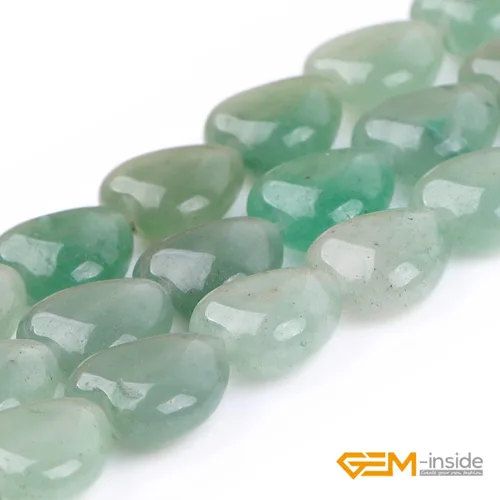 Vista 4 de GEM-Inside - Dijes de corazón de 0.394 pulgadas con cuentas de piedra de jade de aventurina verde natural para fabricación de joyas, hilo completo