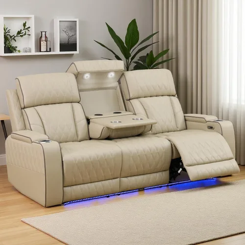 Vista 39 de Juego de Sofá Reclinable Eléctrico, Juego de Sillones Reclinables de Cuero Transpirable, Juegos de Muebles de Sala de Estar, Sofá de Dos Plazas