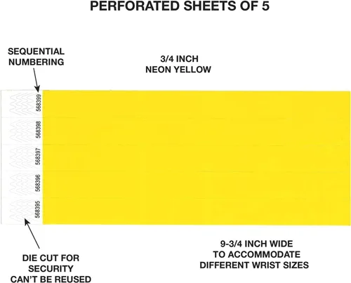Vista 7 de COSCO Muñequeras de seguridad, uso único, numeración secuencial, amarillo, 100 unidades (098734)
