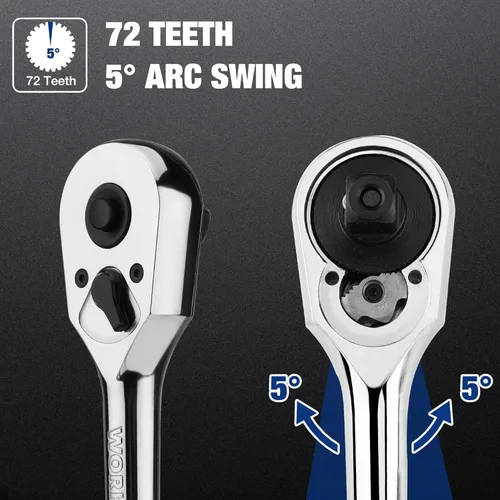 Vista 4 de WORKPRO Trinquete de accionamiento de 1/2 pulgada, llave de trinquete reversible de liberación rápida, mango de trinquete de 1/2 de 72 dientes