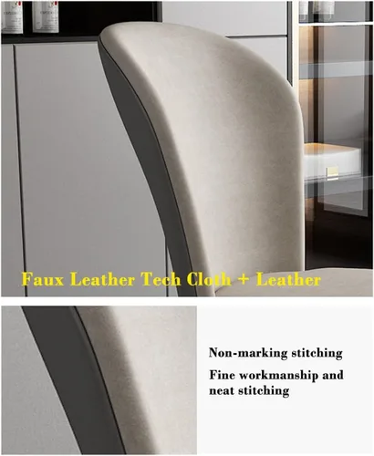Vista 6 de LEIYTFE Silla moderna de respaldo alto, silla de comedor de piel sintética, taburete para el hogar, silla moderna tapizada con patas de metal, Gris