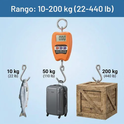 Vista 8 de QWORK Báscula de Peso Colgante, Báscula Digital de Grúa de 200kg/440lbs, Báscula para Pesca de Peso de Peces con Carcasa de Aluminio y Pantalla LED