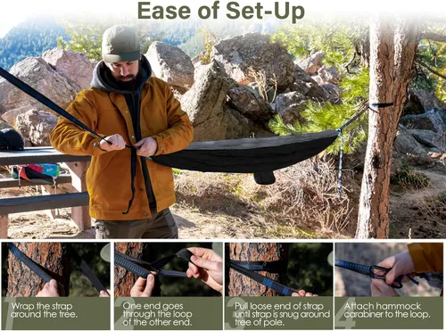 Vista 7 de Kootek - Hamaca de campamento doble e individual, hamacas portátiles, accesorios de campamento para exteriores e interiores, mochileros, viajes