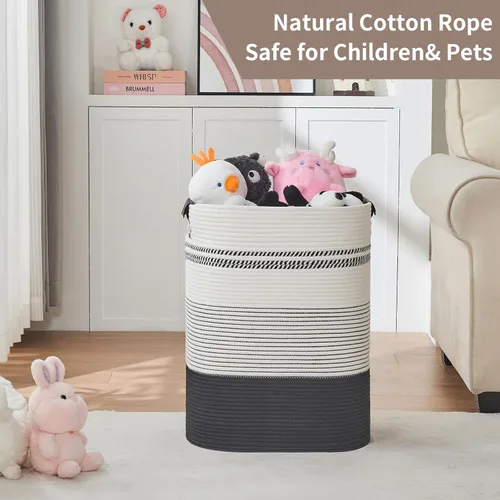 Vista 7 de DOFASAYI Cesta de Ropa Sucia - Cesta de Lavandería Grande de 85L con Asas de Cuero, Cesta de Almacenamiento Decorativa para Mantas - Cesta de Ropa