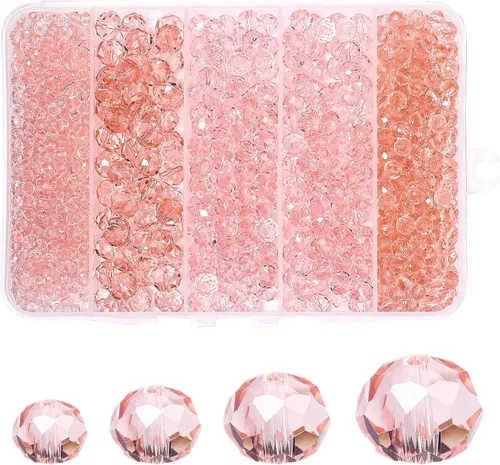 850 cuentas de cristal de cristal de 0.236/0.394/0.394 pulgadas para hacer joyas, cuentas planas de Rondelle facetadas para pulseras, collares Rosa