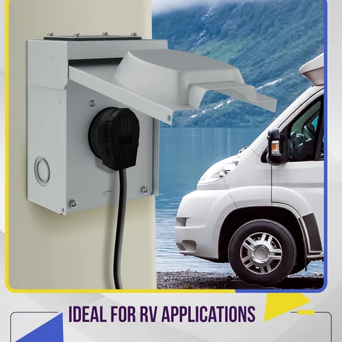 Vista 7 de ENERLITES Caja de toma de corriente de 50 amperios 125/250 V, cerrada, con cerradura, resistente a la intemperie, NEMA 14-50R, panel de receptáculo