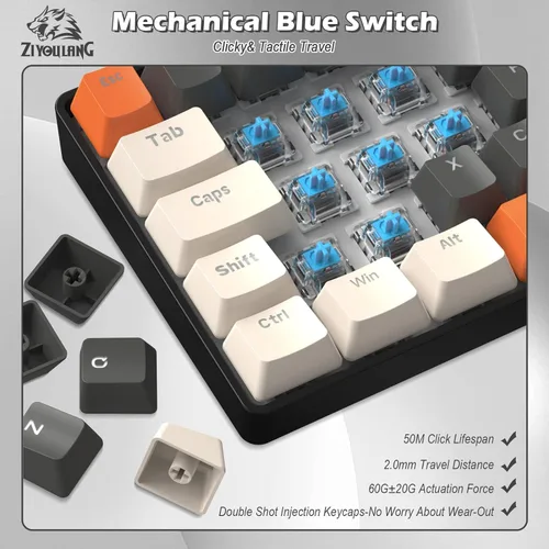 Vista 4 de ZIYOU LANG RK-T60 Wired Mechanical Gaming Keyboard Mini Portable with Rainbow Backlit 62Key ABS Keycaps Full Anti-Ghosting Ergonomic Design Coiled