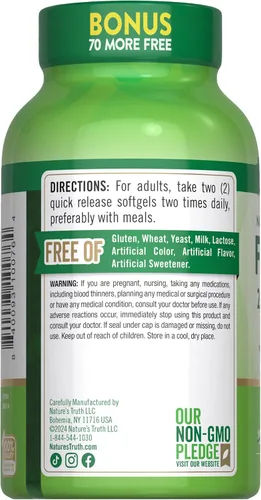 Vista 7 de Nature's Truth Pastillas de aceite de pescado sin eructos de 2000 mg 600 mg de Omega 3 250 cápsulas blandas Sabor natural a limón Suplemento