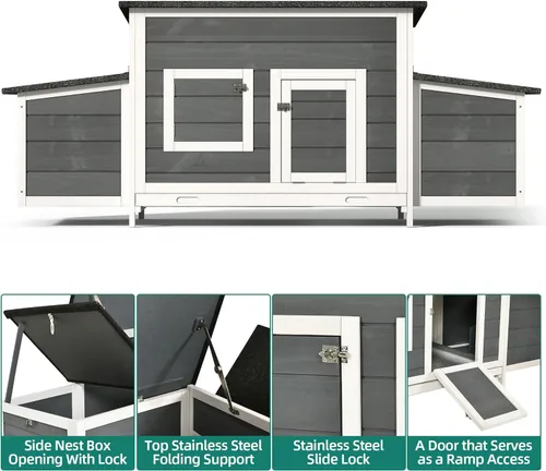 Vista 8 de YITAHOME Gallinero de madera grande de 11.5 pies ² con 2 cajas de anidación, jaula para aves de corral, jaula de conejos, jaula de pato con techo