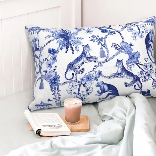 Chinoiserie - Funda de almohada – Selva, abuela costera y decoración del gran millennial, color azul y blanco, almohada lumbar vintage – 12 x 20
