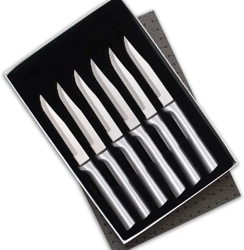 Vista 5 de RADA Cutlery - Cuchillos de regalo de carne dentada, 6 piezas, asas negras, paquete de 2