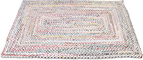 Vista 31 de Alfombra de algodón de 24 x 36 pulgadas, multicolor, tejida a mano, lavable y reversible para sala de estar, cocina, entrada, con borlas (aguamarina)