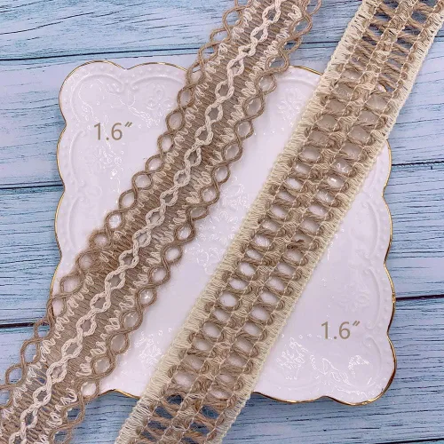 Vista 6 de Burlap Ribbons,8 Rolls Burlap Lace Burlap Wedding Ribbon Natural Jute Rope Twine String for Crafts Gift Wrapping Wedding Party Home Decoration(17.6
