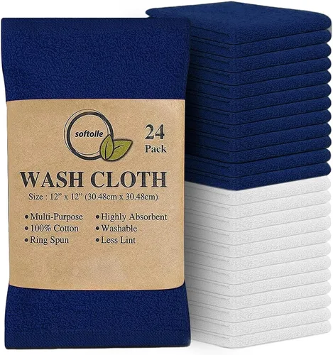 Vista 23 de Softolle Paquete de 24 paños 100 % algodón (12 x 12 pulgadas), suaves, altamente absorbentes, toallas para la cara, paños de lavado para la cara