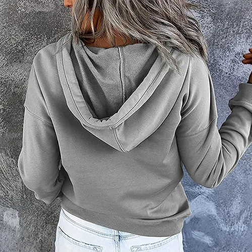 Vista 2 de Sudaderas con capucha para mujer, estilo casual, con botones, con cordón, de manga larga, para otoño, sudaderas