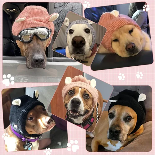 Vista 5 de Orejas silenciosas para perros, cuello de 14.96 pulgadas, orejeras de perro, protección contra el ruido, sombreros de punto para mascotas medianas a