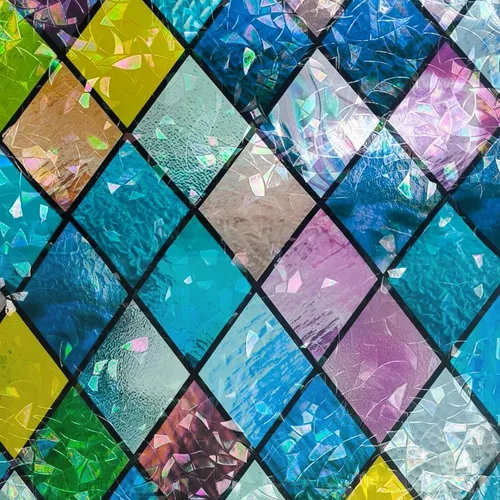 Vista 2 de WALPLUS Película decorativa de privacidad para ventana, diseño de arco iris, película extraíble para ventana, bloqueador solar estático, control