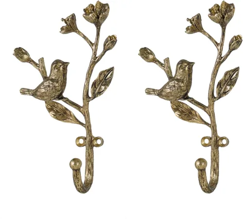 Vista 9 de SOFFEE DESIGN 2 ganchos de metal dorado con forma de pájaro y flores en 3D, resistentes para entrada, baño, decoración de dormitorio